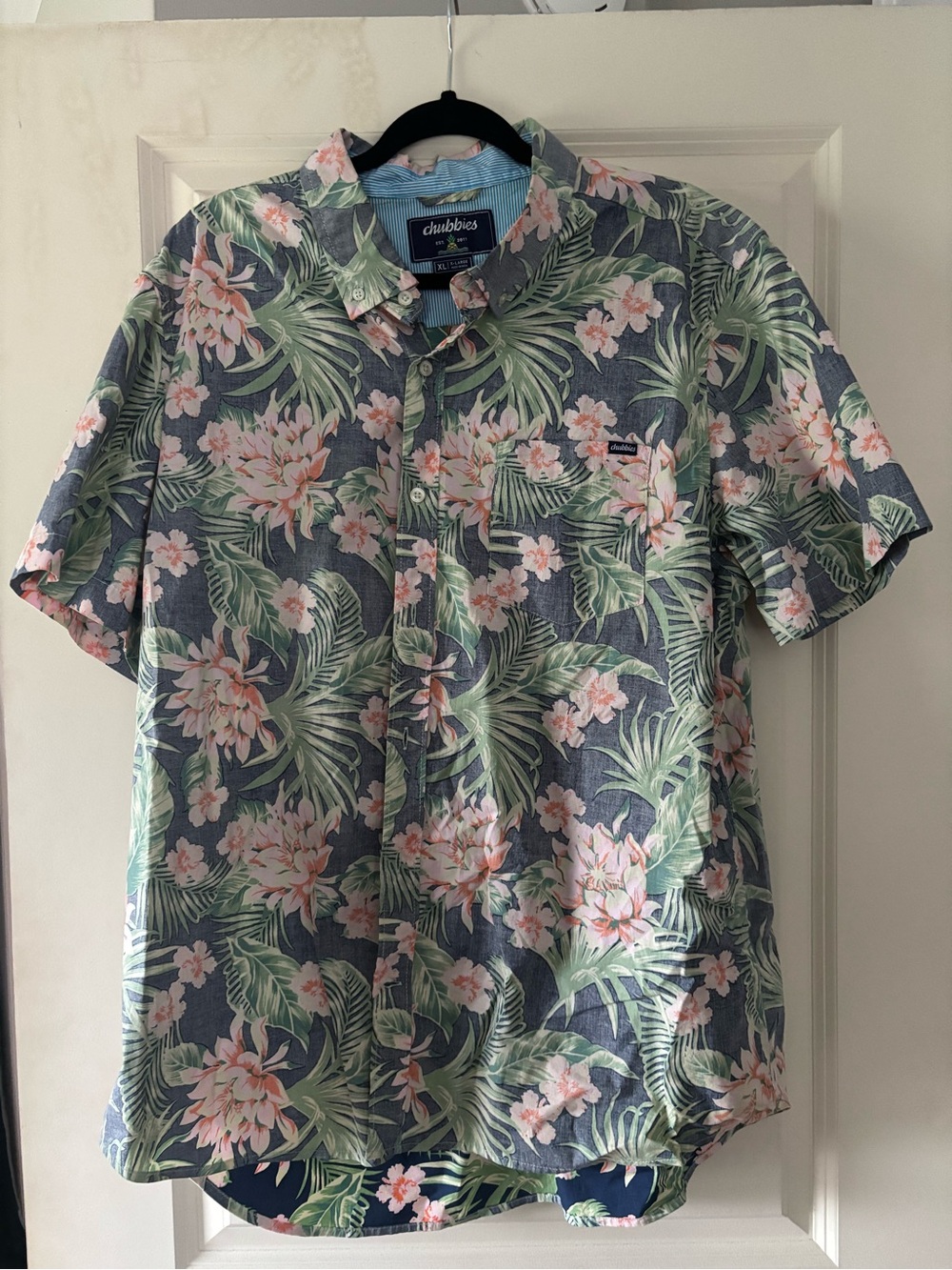 chubbies Floral Palm Print Button-Down Shirt in Blue, Green, Pink